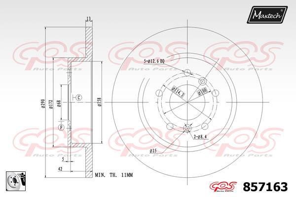 MaxTech 857163.0080 Rear brake disc, non-ventilated 8571630080
