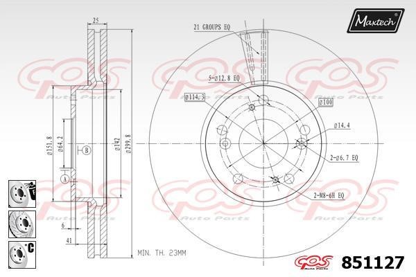 MaxTech 851127.6980 Front brake disc ventilated 8511276980