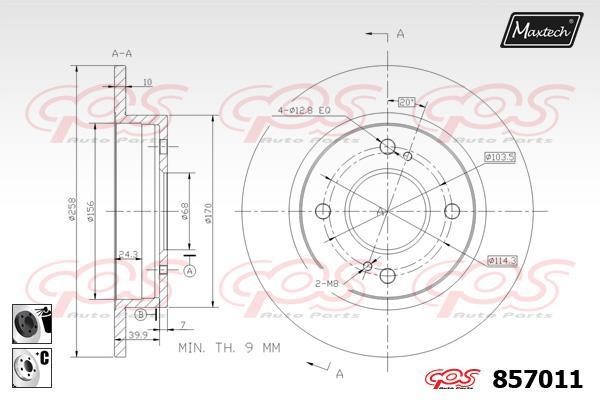 MaxTech 857011.6060 Rear brake disc, non-ventilated 8570116060