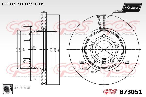 MaxTech 873051.0060 Front brake disc ventilated 8730510060