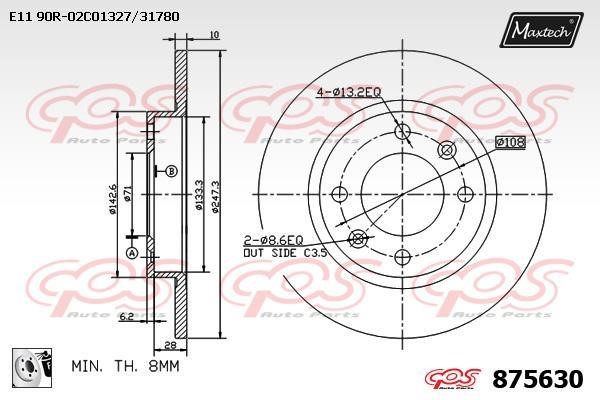 MaxTech 875630.0080 Rear brake disc, non-ventilated 8756300080
