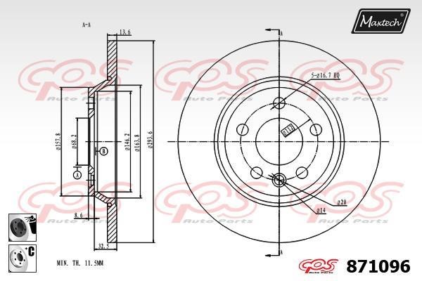 MaxTech 871096.6060 Rear brake disc, non-ventilated 8710966060