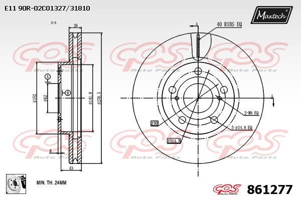 MaxTech 861277.0080 Front brake disc ventilated 8612770080