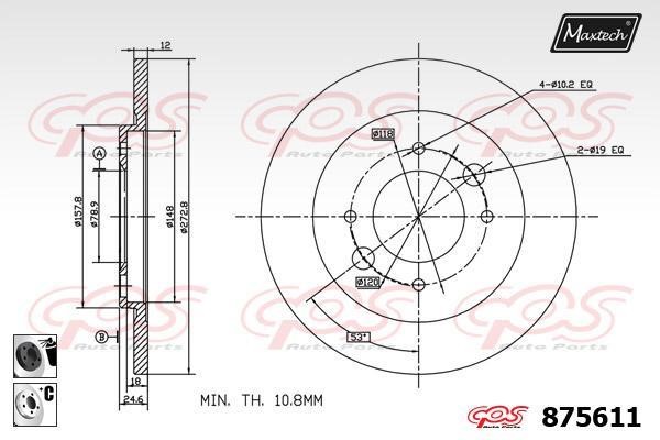 MaxTech 875611.6060 Rear brake disc, non-ventilated 8756116060