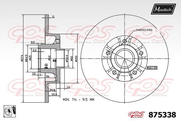 MaxTech 875338.0085 Rear brake disc, non-ventilated 8753380085