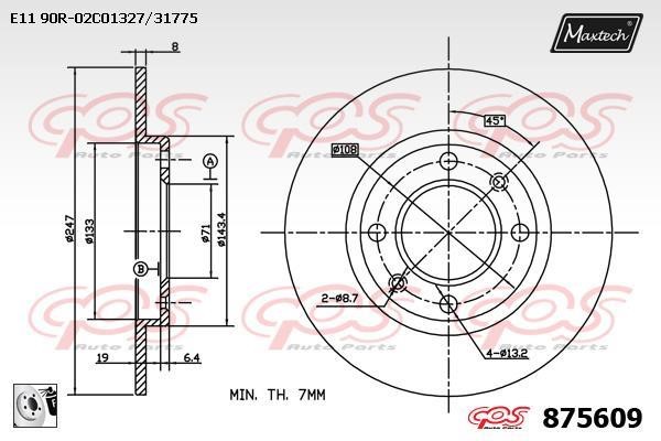 MaxTech 875609.0080 Rear brake disc, non-ventilated 8756090080
