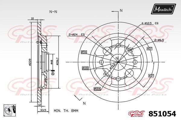 MaxTech 851054.0080 Rear brake disc, non-ventilated 8510540080