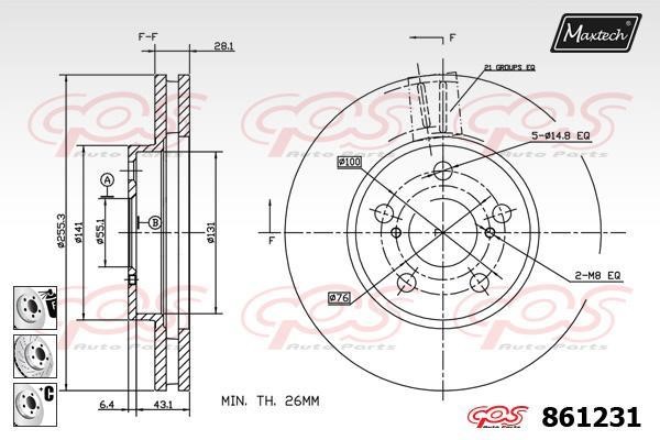 MaxTech 861231.6880 Front brake disc ventilated 8612316880