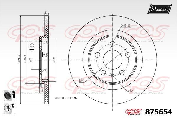 MaxTech 875654.6060 Rear brake disc, non-ventilated 8756546060