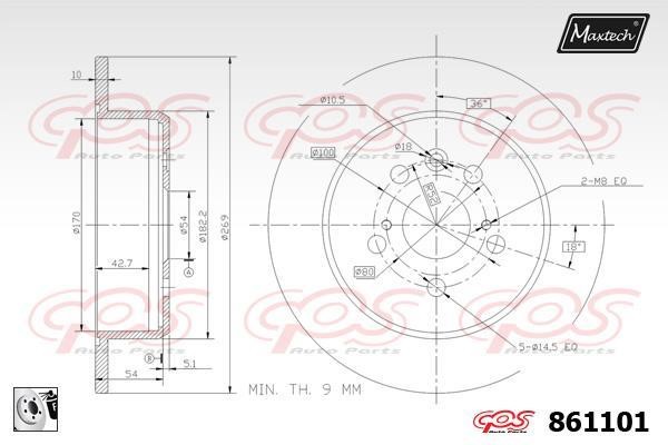 MaxTech 861101.0080 Rear brake disc, non-ventilated 8611010080