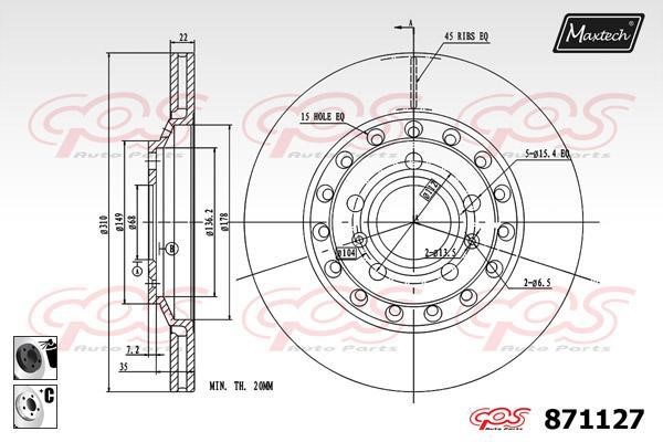 MaxTech 871127.6060 Rear ventilated brake disc 8711276060