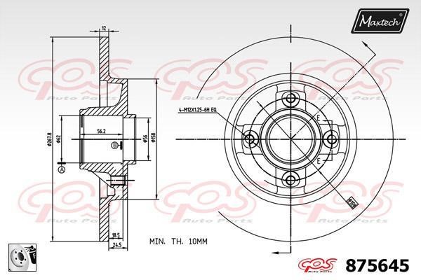 MaxTech 875645.0085 Rear brake disc, non-ventilated 8756450085