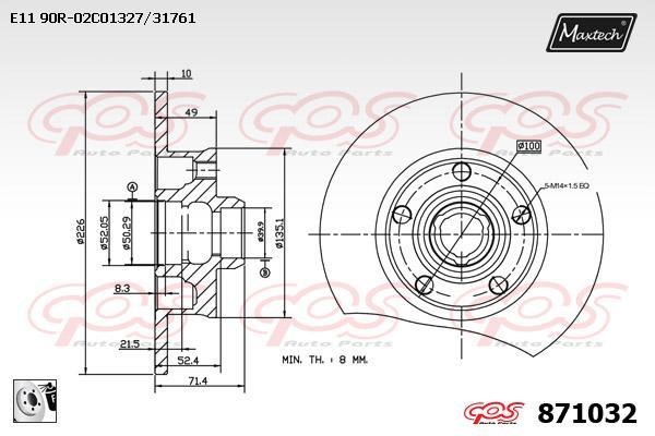 MaxTech 871032.0080 Rear brake disc, non-ventilated 8710320080