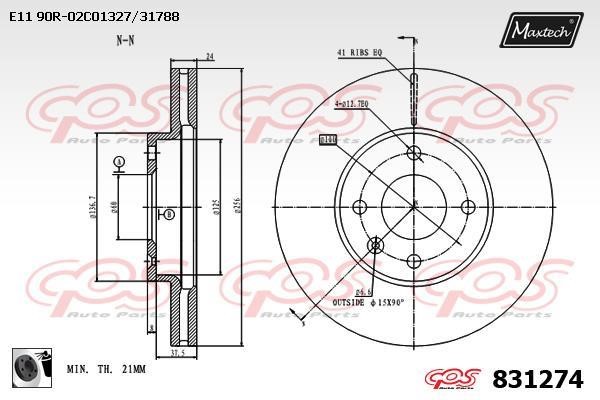 MaxTech 831274.0060 Front brake disc ventilated 8312740060