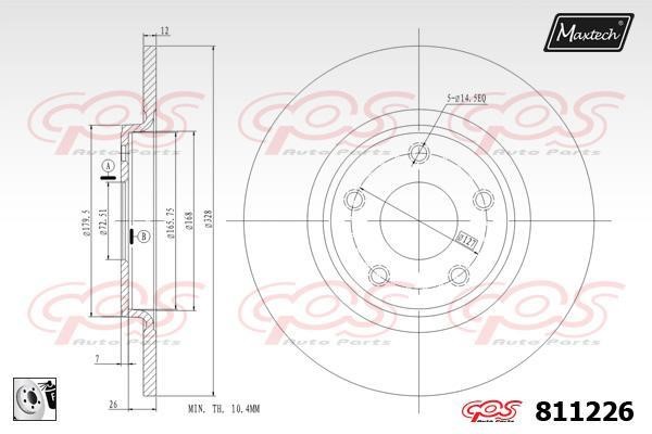 MaxTech 811226.0080 Rear brake disc, non-ventilated 8112260080