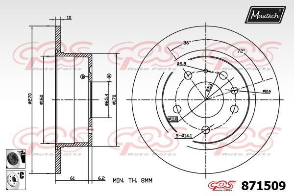 MaxTech 871509.6060 Rear brake disc, non-ventilated 8715096060