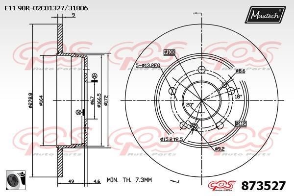 MaxTech 873527.0060 Rear brake disc, non-ventilated 8735270060