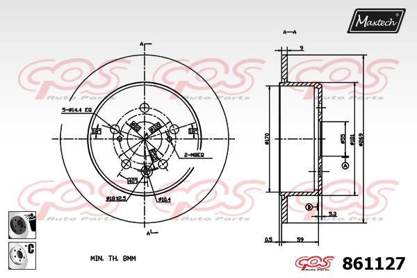 MaxTech 861127.6060 Rear brake disc, non-ventilated 8611276060