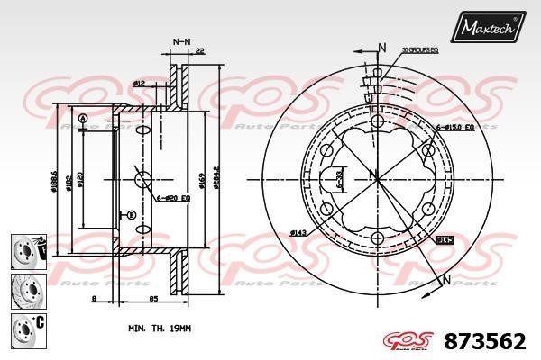 MaxTech 873562.6980 Rear ventilated brake disc 8735626980