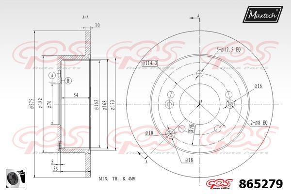 MaxTech 865279.0060 Rear brake disc, non-ventilated 8652790060
