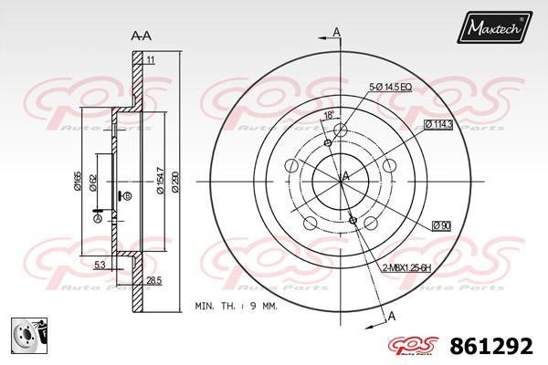 MaxTech 861292.0080 Rear brake disc, non-ventilated 8612920080