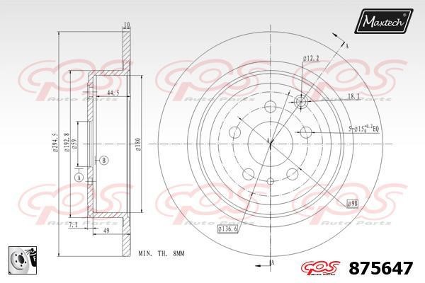 MaxTech 875647.0080 Rear brake disc, non-ventilated 8756470080