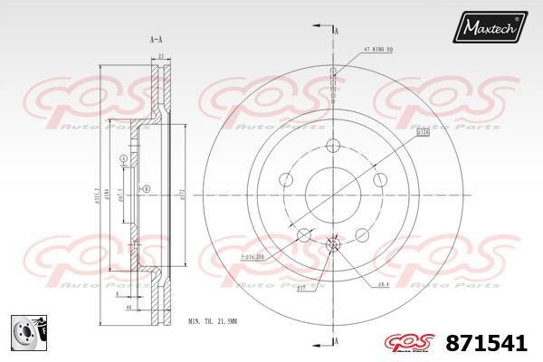 MaxTech 871541.0080 Rear ventilated brake disc 8715410080