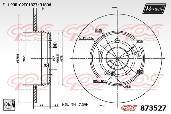 MaxTech 873527.0080 Rear brake disc, non-ventilated 8735270080