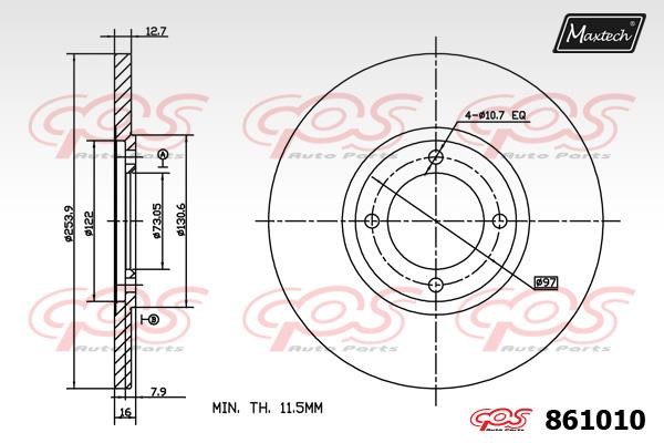 MaxTech 861010.0000 Rear brake disc, non-ventilated 8610100000