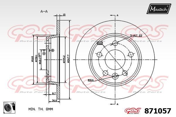MaxTech 871057.0060 Rear brake disc, non-ventilated 8710570060