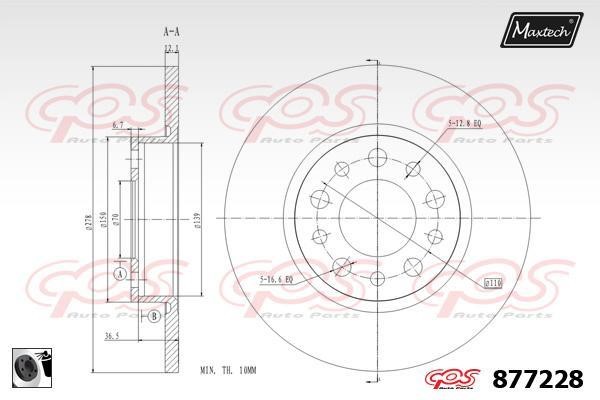 MaxTech 877228.0060 Rear brake disc, non-ventilated 8772280060