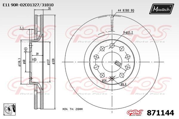 MaxTech 871144.0080 Front brake disc ventilated 8711440080