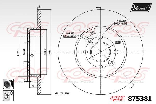 MaxTech 875381.6060 Rear brake disc, non-ventilated 8753816060