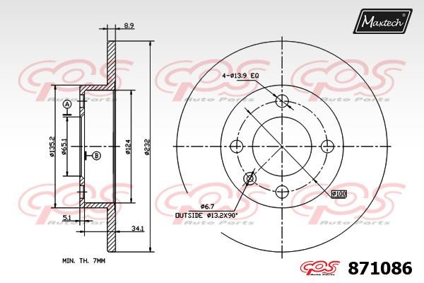 MaxTech 871086.0000 Rear brake disc, non-ventilated 8710860000