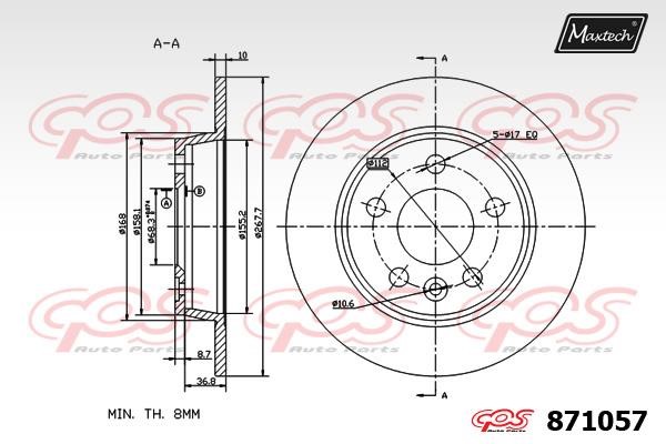 MaxTech 871057.0000 Rear brake disc, non-ventilated 8710570000