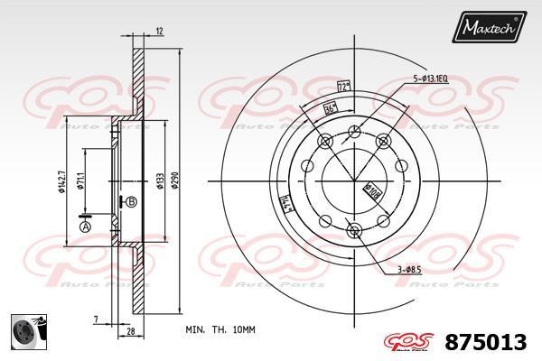 MaxTech 875013.0060 Rear brake disc, non-ventilated 8750130060