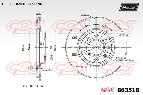 MaxTech 863518.0000 Front brake disc ventilated 8635180000