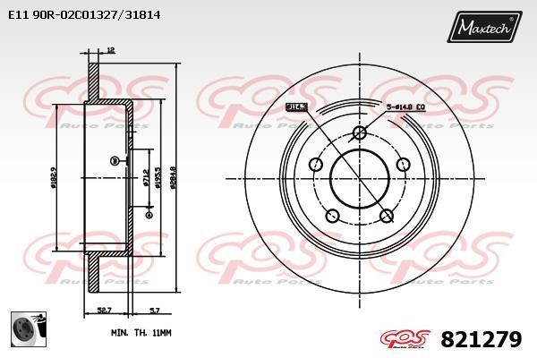 MaxTech 821279.0060 Rear brake disc, non-ventilated 8212790060