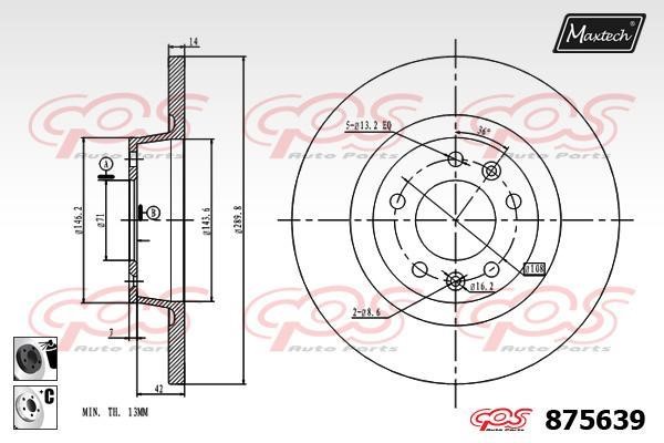 MaxTech 875639.6060 Rear brake disc, non-ventilated 8756396060