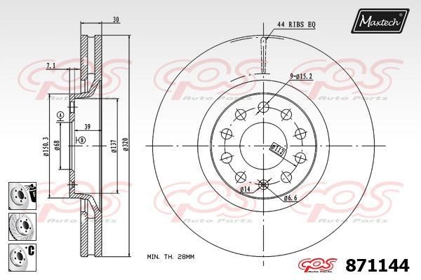 MaxTech 871144.6880 Front brake disc ventilated 8711446880