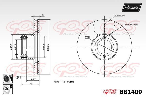 MaxTech 881409.6060 Front brake disc ventilated 8814096060