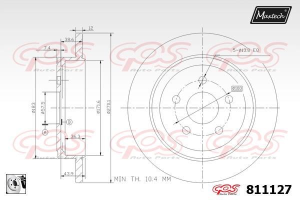 MaxTech 811127.0080 Rear brake disc, non-ventilated 8111270080