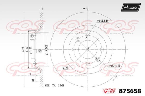 MaxTech 875658.0000 Rear brake disc, non-ventilated 8756580000