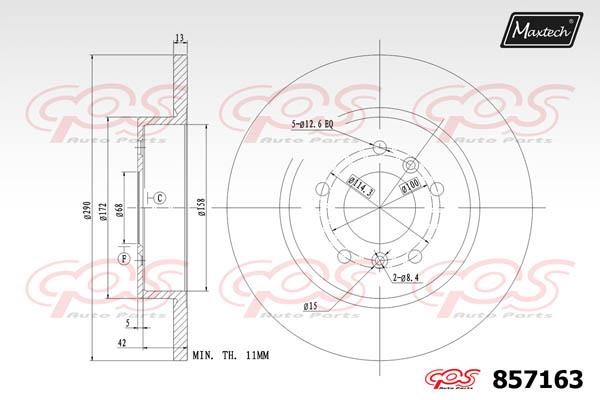 MaxTech 857163.0000 Rear brake disc, non-ventilated 8571630000