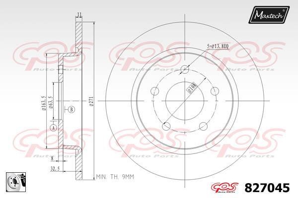 MaxTech 827045.0080 Rear brake disc, non-ventilated 8270450080