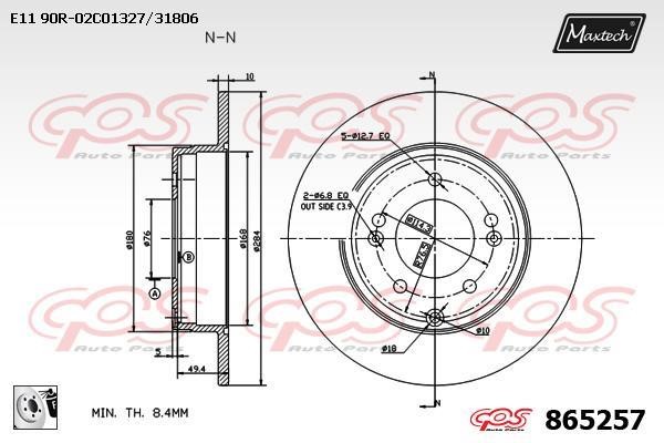 MaxTech 865257.0080 Rear brake disc, non-ventilated 8652570080