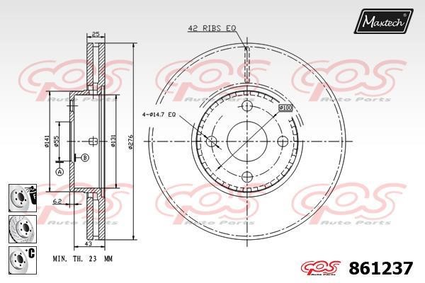 MaxTech 861237.6980 Front brake disc ventilated 8612376980