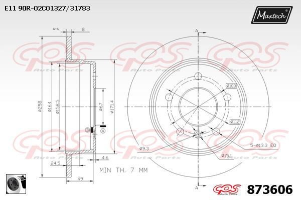 MaxTech 873606.0060 Rear brake disc, non-ventilated 8736060060