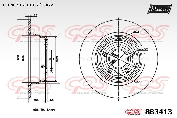 MaxTech 883413.0000 Rear brake disc, non-ventilated 8834130000
