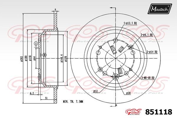 MaxTech 851118.0000 Rear brake disc, non-ventilated 8511180000